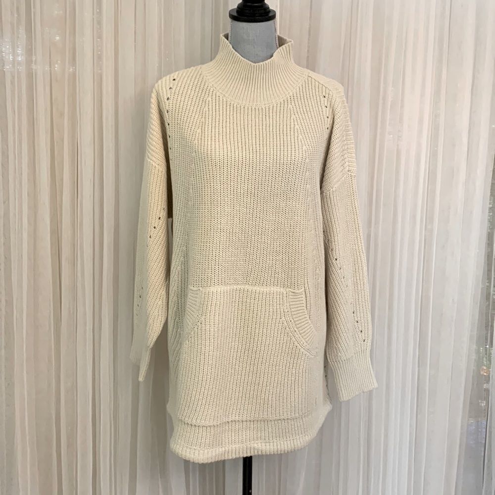 RDI oversized mock turtle neck kangaroo pocket drawstring hemline tunic sweater